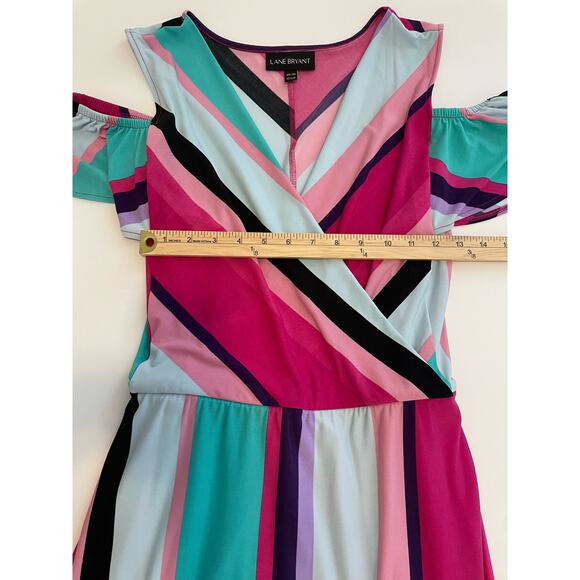 Lane Bryant Size 18/20 Colorful Cold Shoulder Maxi Dress Blue Pink Purple - Picture 5 of 6